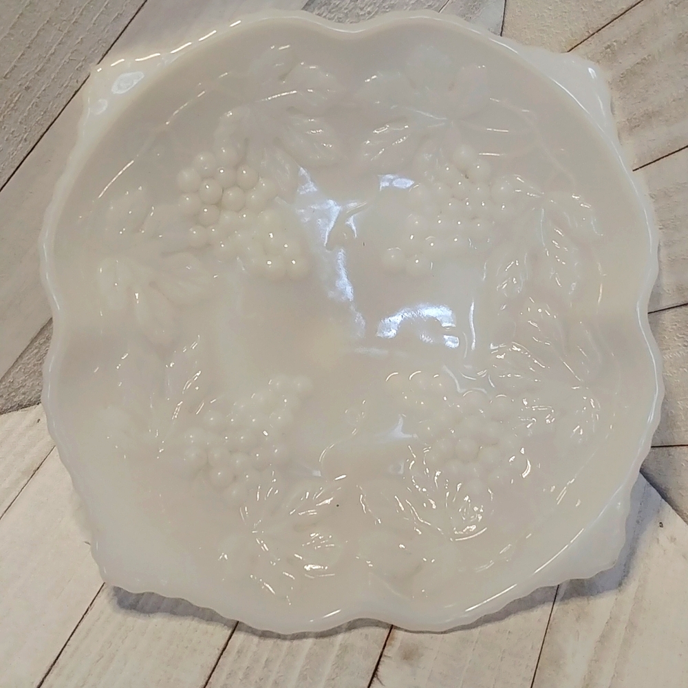 Vintage Milk Glass Grape Pattern Bowl Numbered